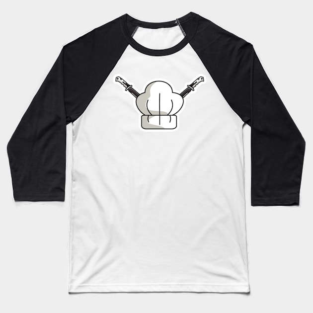 Metal Swords with Chef Cooking Hat Sticker design vector illustration. Kitchen cooking objects icon concept. Sword in cross sign and chef cap sticker design logo icons. Baseball T-Shirt by AlviStudio